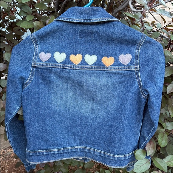 Upcycled with Fabric Hearts 💕 Place Kids Classic Blue Jean Jacket. - Picture 4 of 6